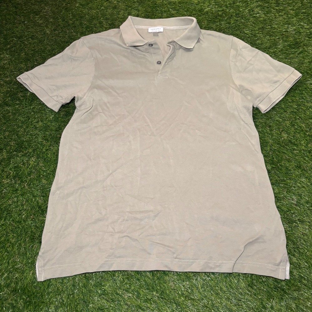 Sunspel Mens Riviera Polo Shirt Sage Green Cotton Pique Short Sleeve MPOL1028 M